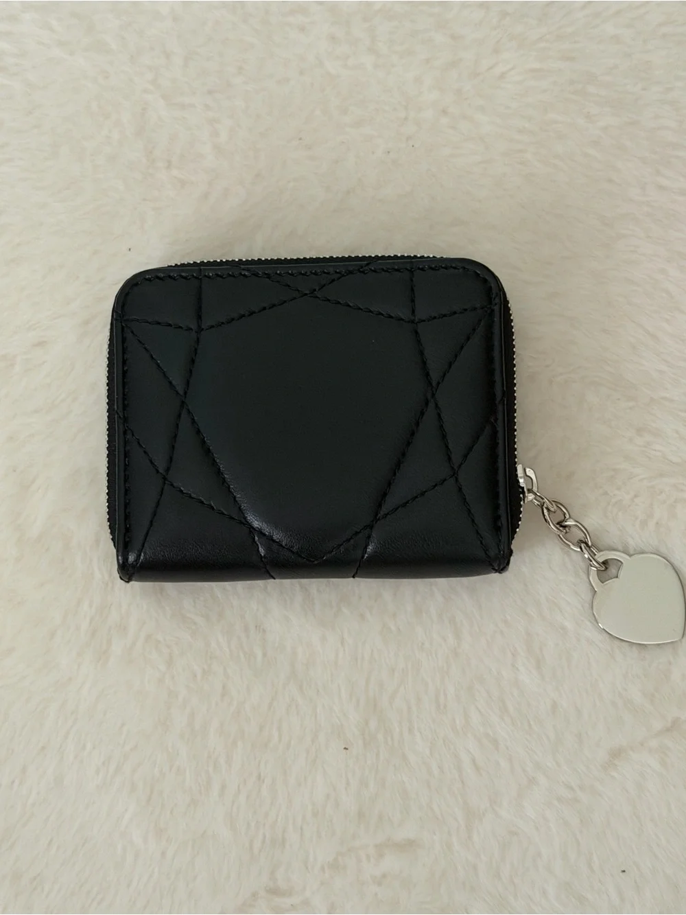 Tiffany & Co. Black Quilted Zip Wallet with Silver Heart Charm